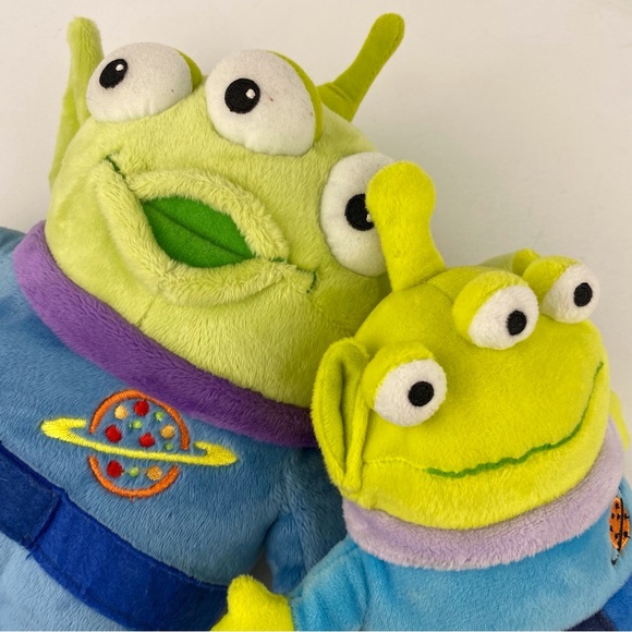 TOY STORY Little Green Men Plush lot of two, 13" + 8" Disney/Pixar, 3 eye aliens - Picture 2 of 8